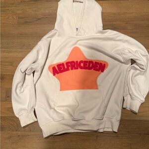 Aelfric Eden Cream Hoodie with Orange Star and Pink Logo